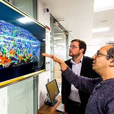 Researchers looking at a screen in the MCF