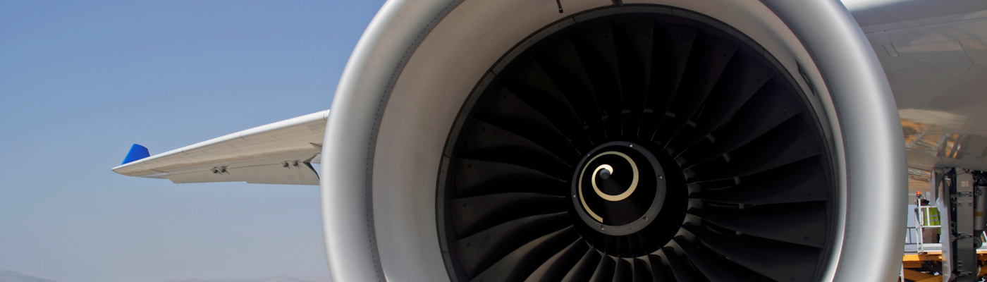 Rolls-Royce engine in plane on runway