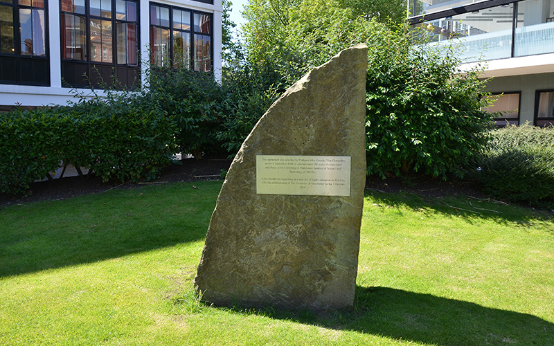 UMIST commemorative stone in the University grounds