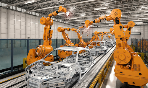 Mechanical equipment constructing the shell of a car in an automotive facility