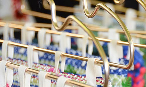 Materials on a row of hangers